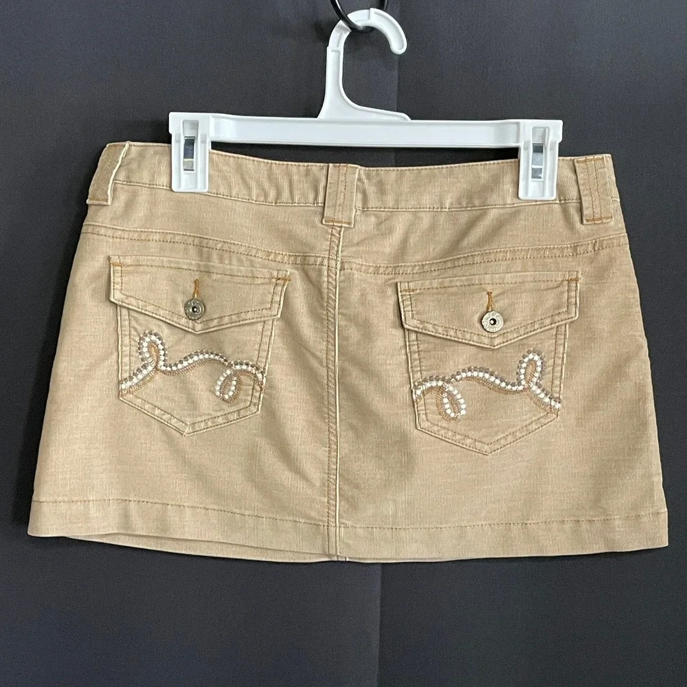 Duck Head Corduroy Mini Skirt Womens 7 Tan Good Vintage Y2K Embroidered Pockets